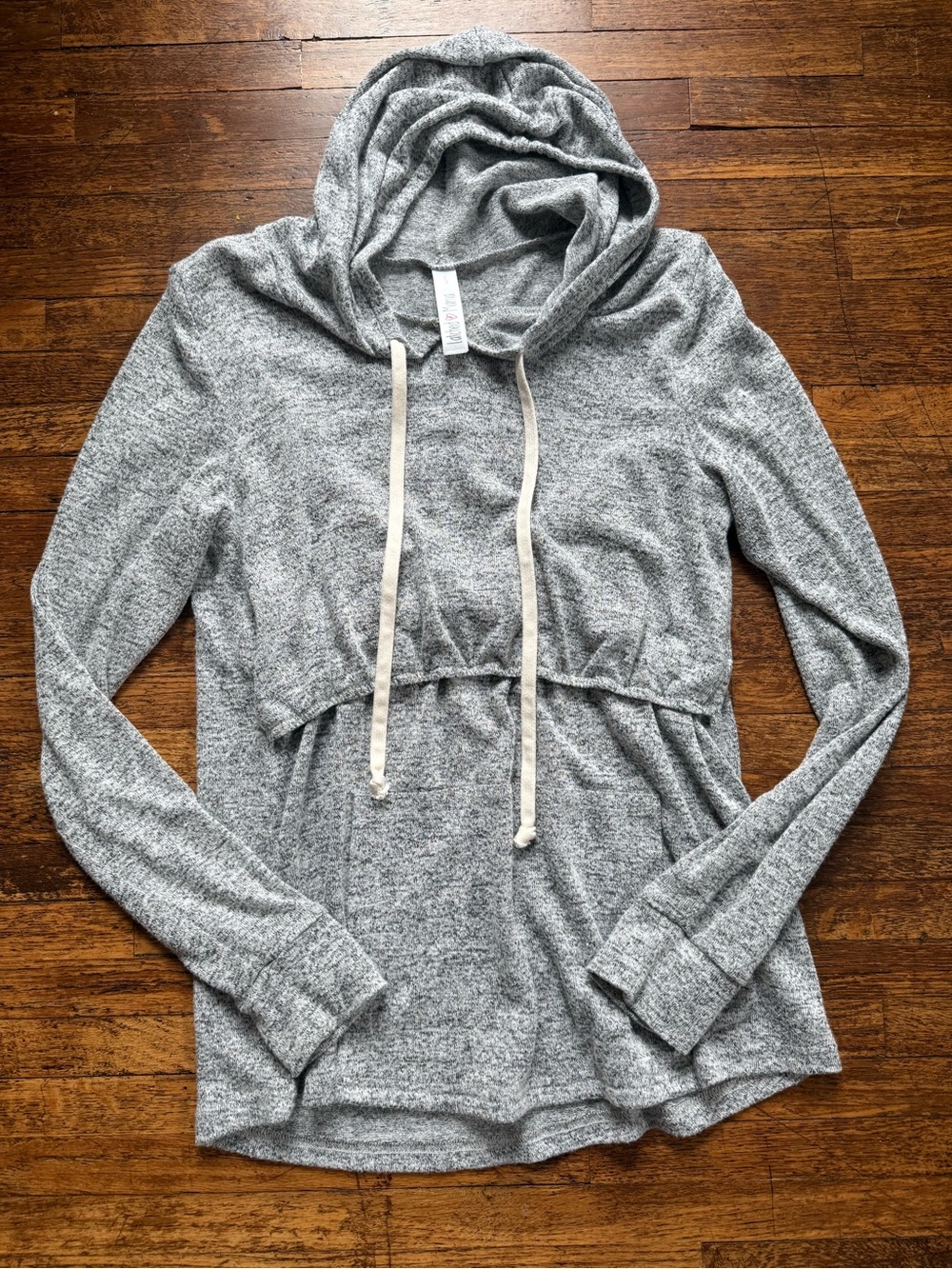 Latched Mama Heather Gray Hooded Drawstring Women's Top